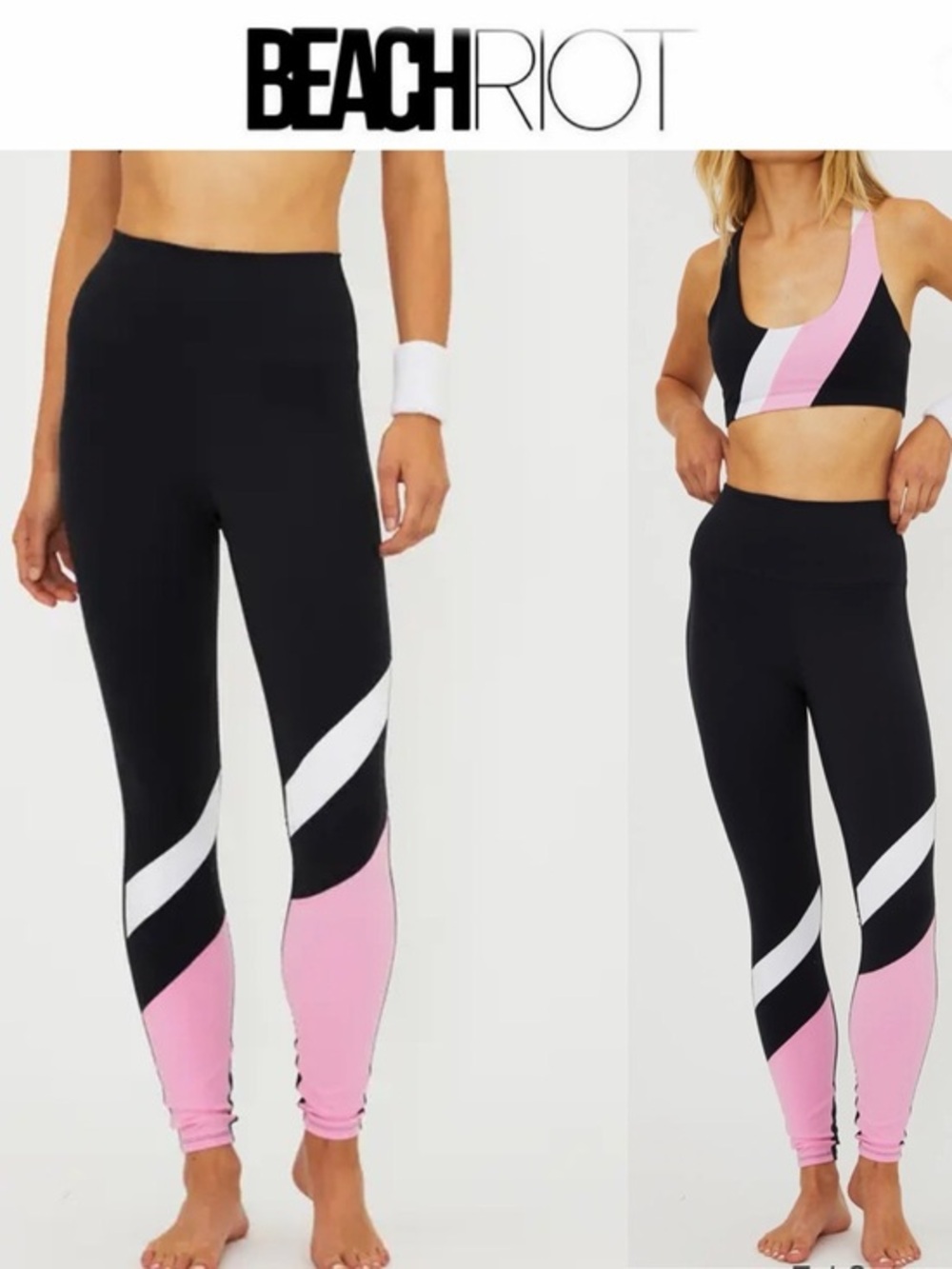 Beach Riot Rio Colorblock Leggings Black & Pink Colorblock Sz S NWT